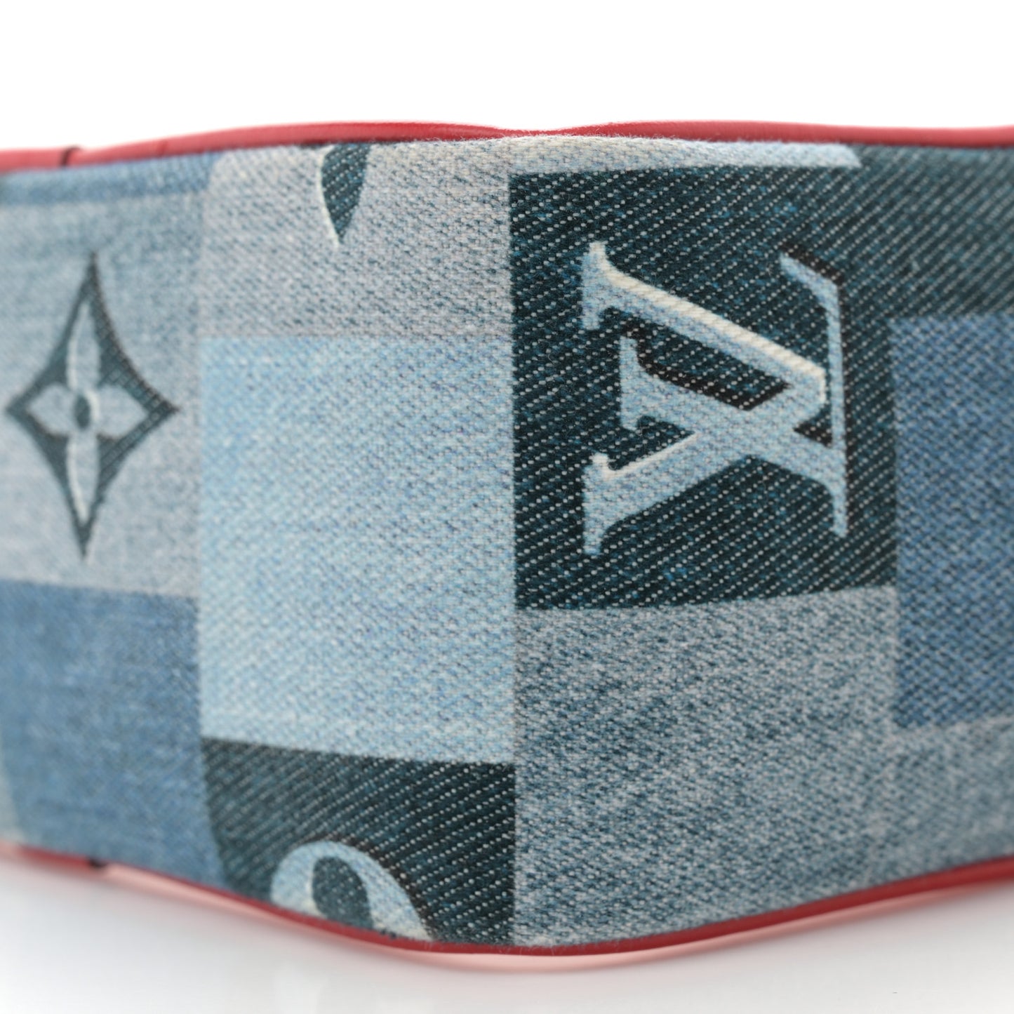 Denim Damier Monogram Patchwork PVC Beach Pouch Blue Rouge