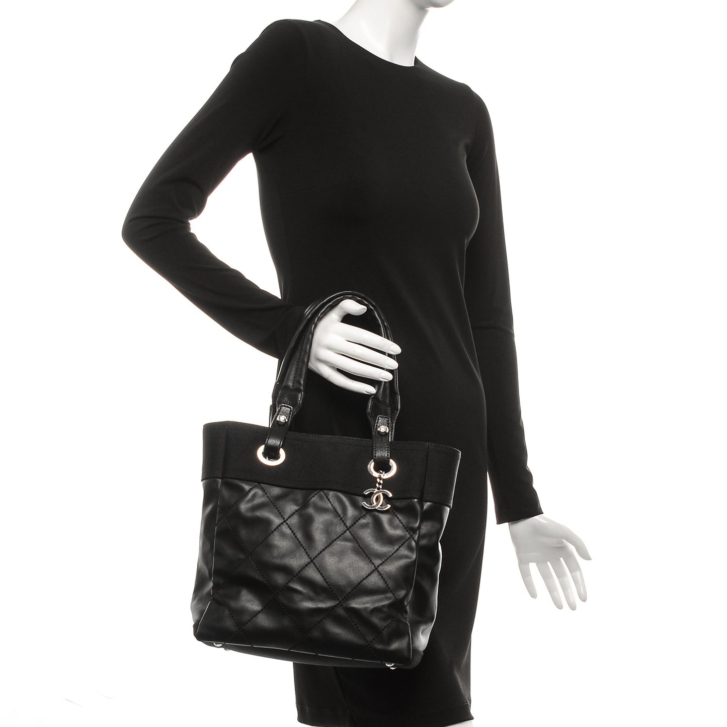 Coated Canvas Quilted Small Paris Biarritz Tote Black