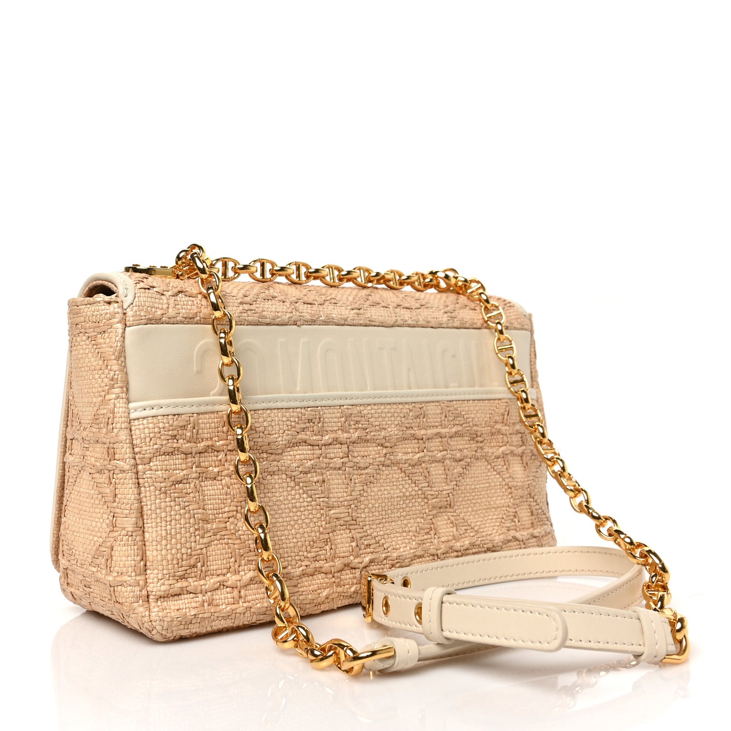 Raffia Calfskin Medium Caro Bag Beige