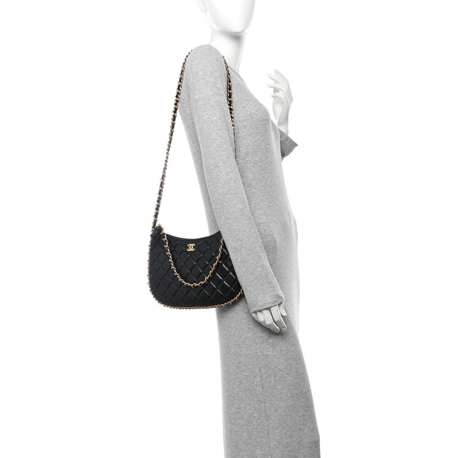 Chanel Shiny Crumpled Lambskin Quilted Large Trendy Chain Around Hobo Black 3 of 10