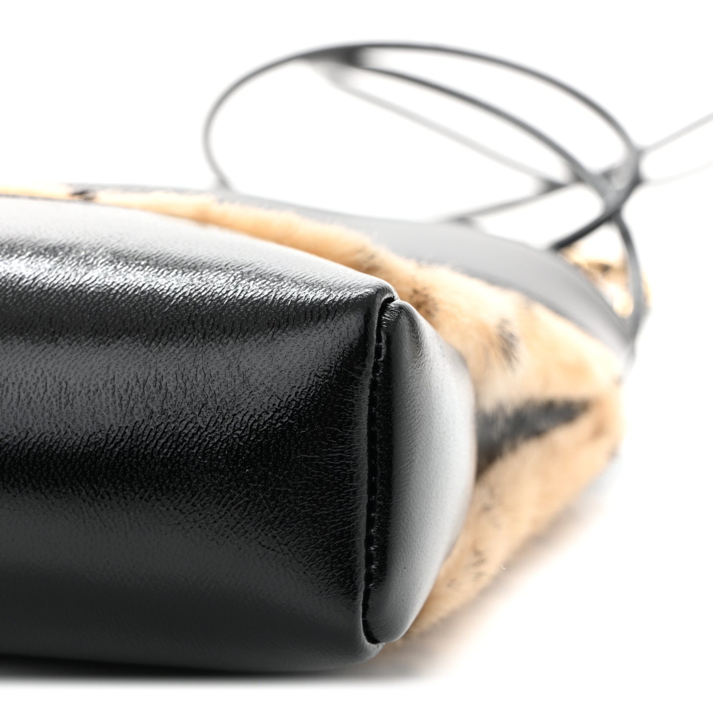 Shiny Lambskin Pony Hair Cheetah Printed Mini 31 Shopping Bag Light Beige Black