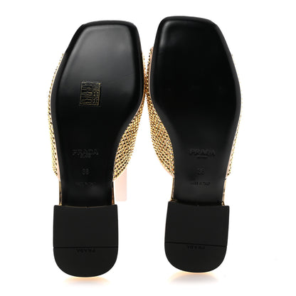 Prada Satin Crystal Logo 10mm Slide Sandals 38 Platino 6 of 9