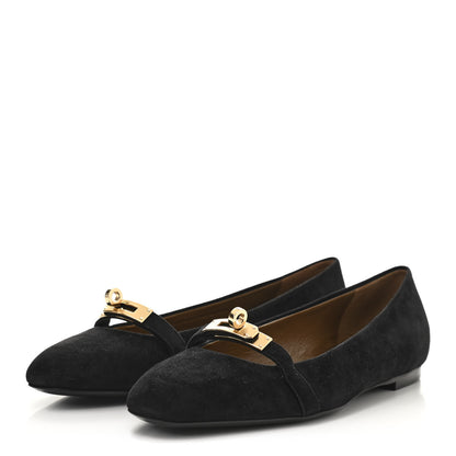Hermes Suede Goatskin Bilbao Ballerina Flats 39 Black 3 of 9