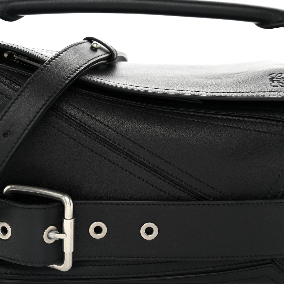 Shiny Calfskin Small Puzzle Biker Bag Black