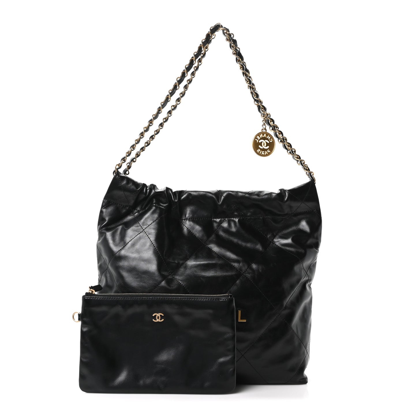 Shiny Calfskin Quilted Small Chanel 22 Black