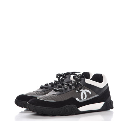 Chanel Nylon Calfskin Suede CC Sneakers 40 Grey Black White 3 of 24