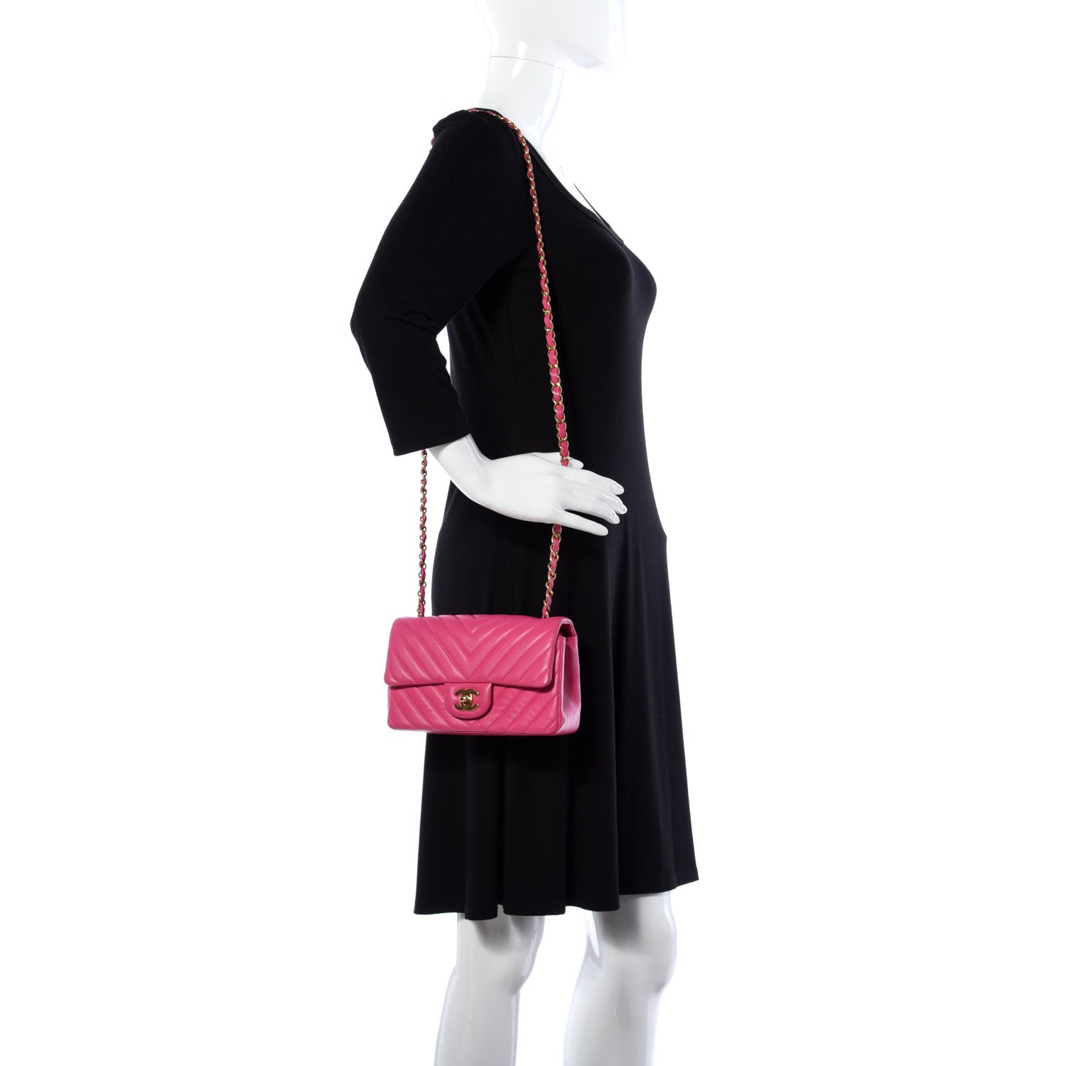 Chanel Lambskin Chevron Quilted Mini Rectangular Flap Fuchsia 2 of 18