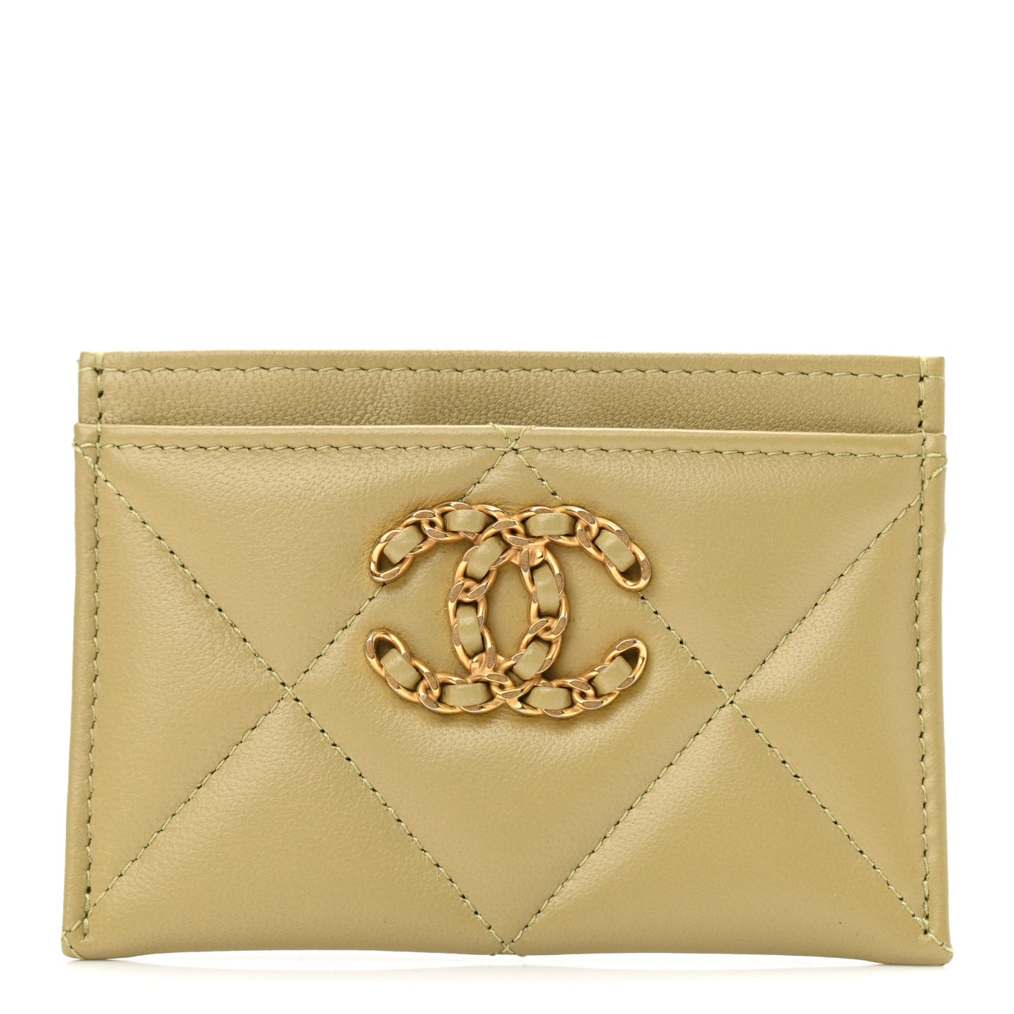 Lambskin Quilted Chanel 19 Card Holder Light Green