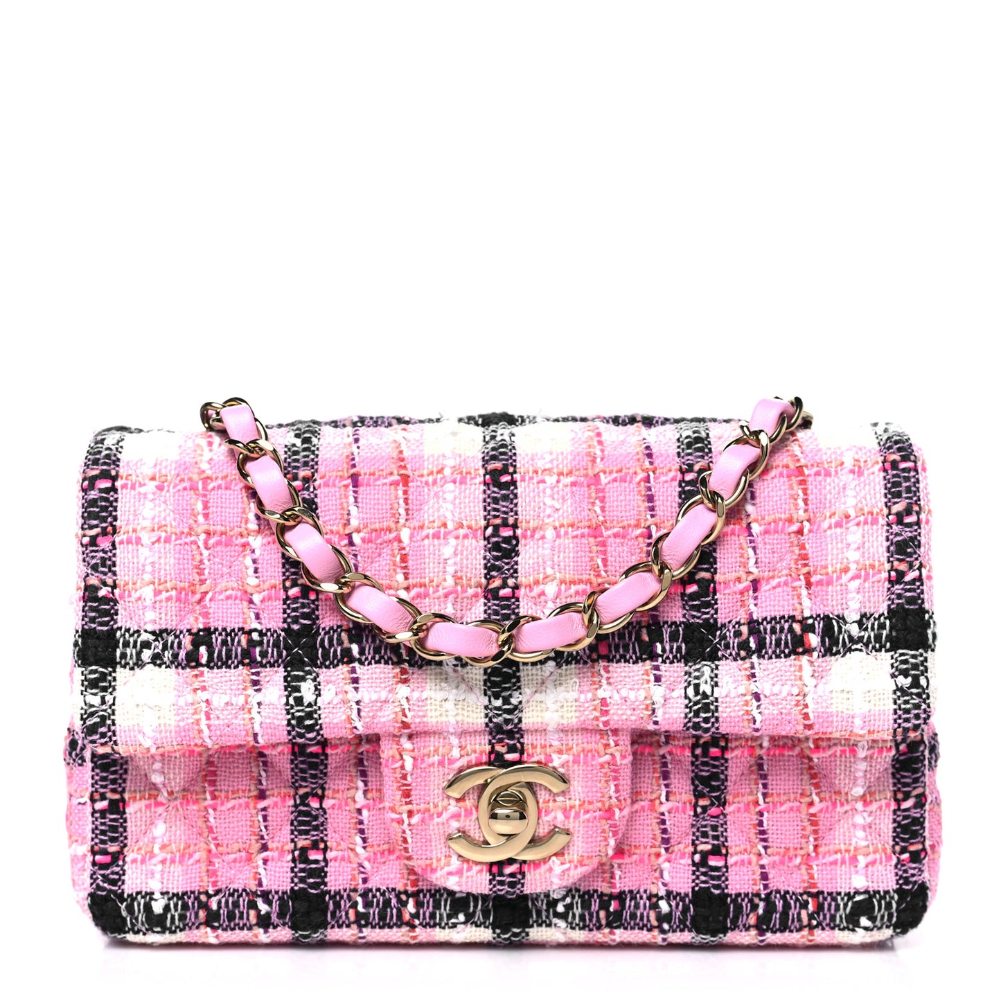 Tweed Quilted Mini Rectangular Flap Pink Navy White