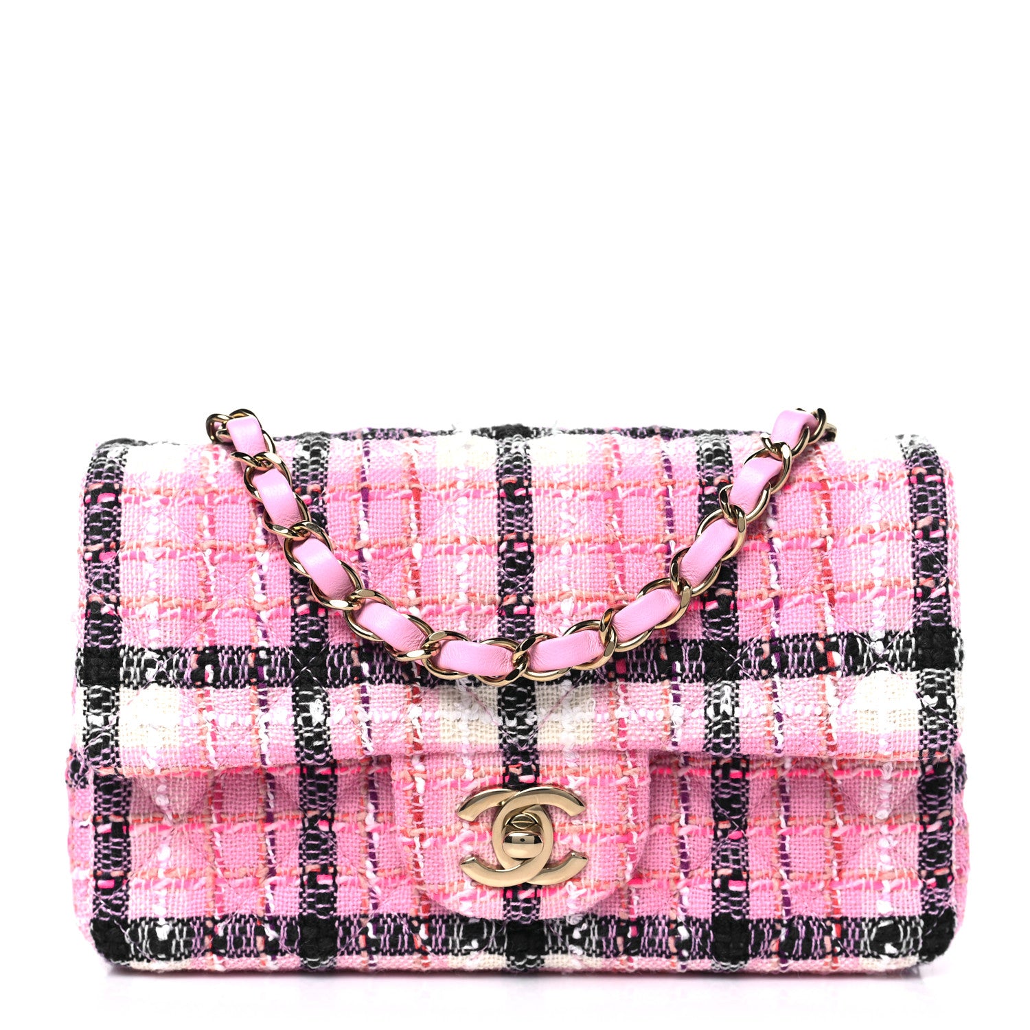Chanel Tweed Quilted Mini Rectangular Flap Pink Navy White 1 of 10