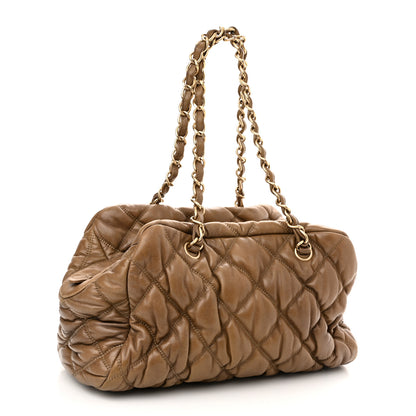 Chanel Lambskin Bubble Quilt Bowler Dark Beige 3 of 10