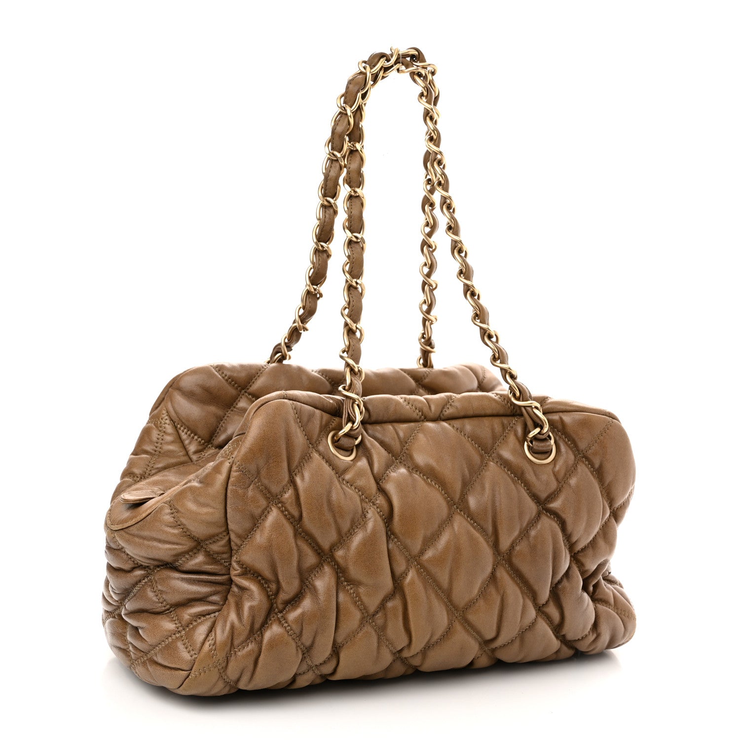 Chanel Lambskin Bubble Quilt Bowler Dark Beige 3 of 10