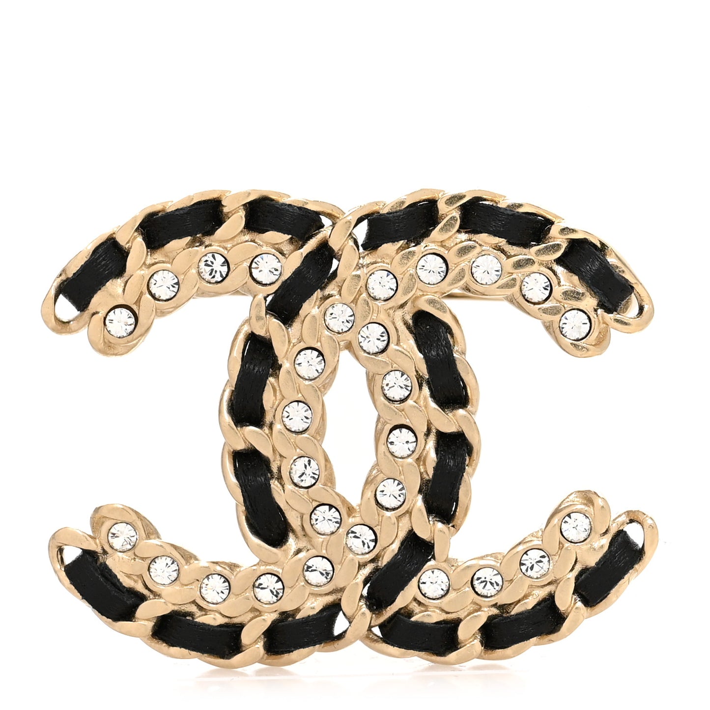 Lambskin Crystal Vintage Allure CC Chain Brooch Black Gold