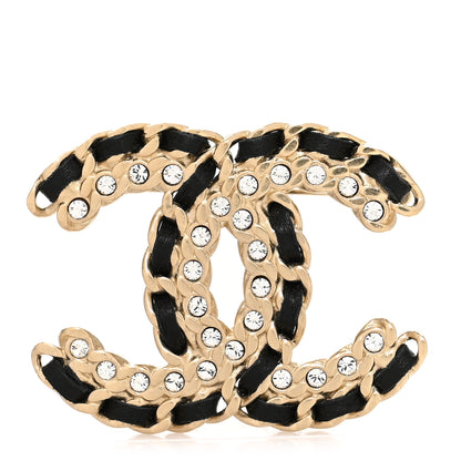 Chanel Lambskin Crystal Vintage Allure CC Chain Brooch Black Gold 1 of 3