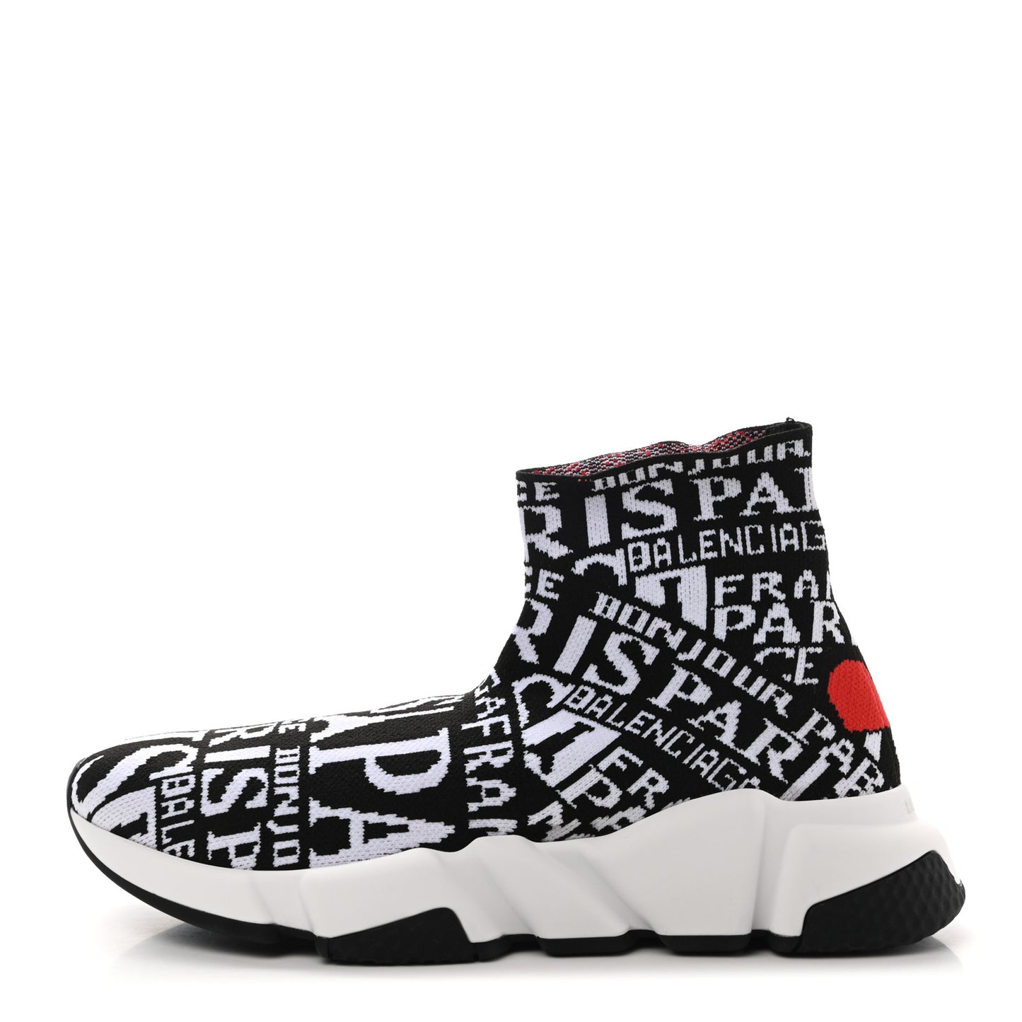 Neoprene Knit Bonjour Paris Womens Speed Sneakers 37 Black White Red