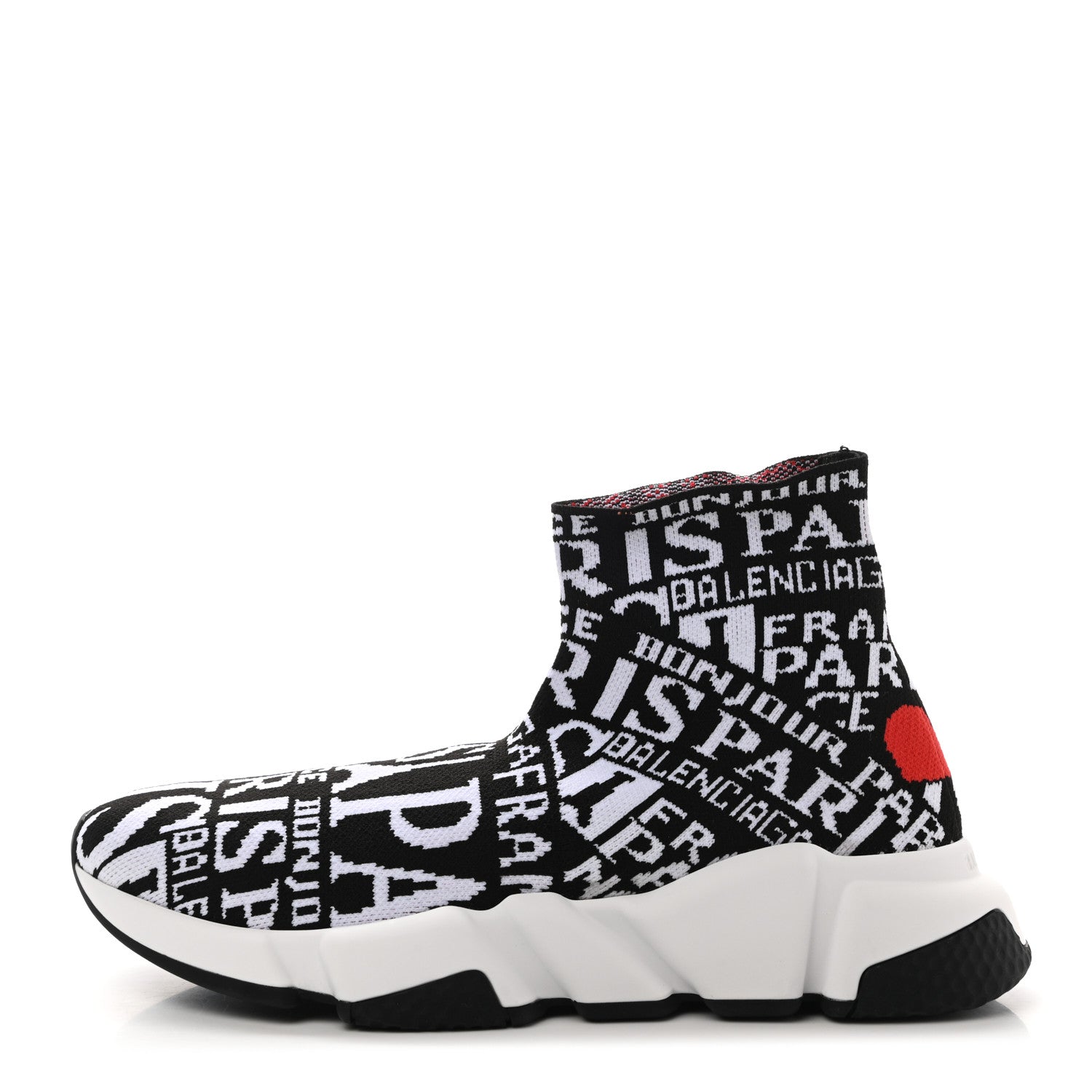 Balenciaga Neoprene Knit Bonjour Paris Womens Speed Sneakers 37 Black White Red 1 of 9