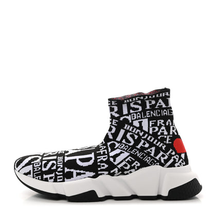 Balenciaga Neoprene Knit Bonjour Paris Womens Speed Sneakers 37 Black White Red 1 of 9