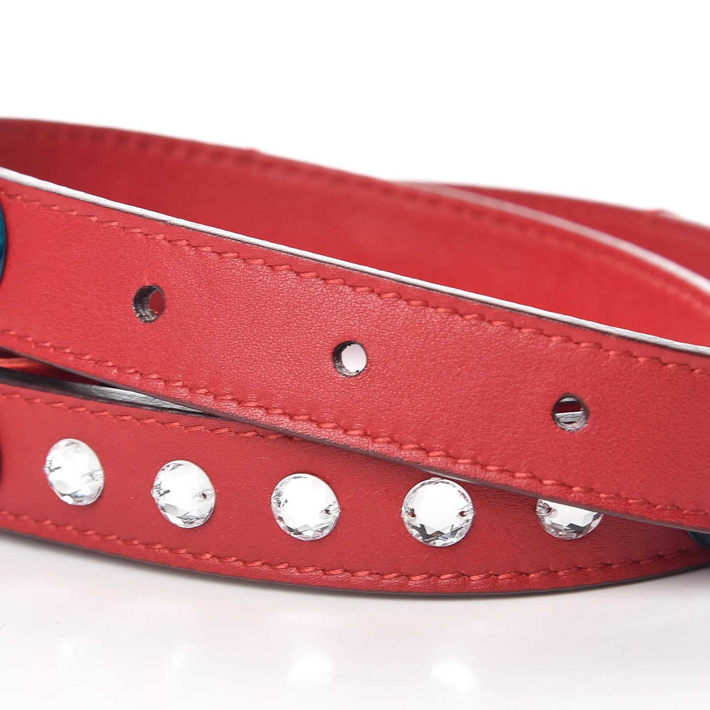 Calfskin Crystal Embellished Double G Belt 85 34 Hibiscus Red