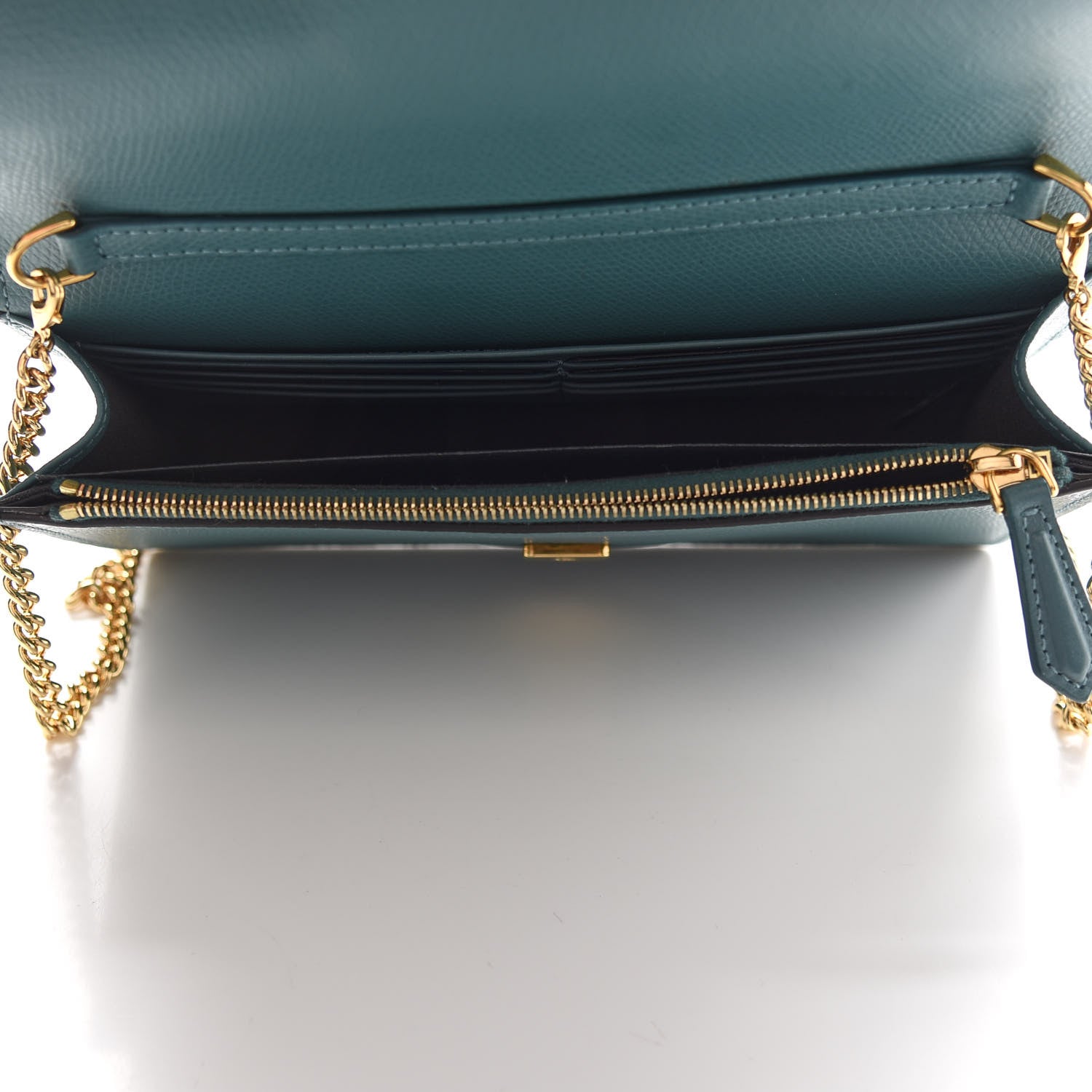 Fendi Vitello Cruise F is Fendi Bi-Color FF 1974 Embossed Medium Envelope Wallet On Chain Maya Black Azzurro Merlino 5 of 9