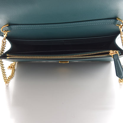 Fendi Vitello Cruise F is Fendi Bi-Color FF 1974 Embossed Medium Envelope Wallet On Chain Maya Black Azzurro Merlino 5 of 9