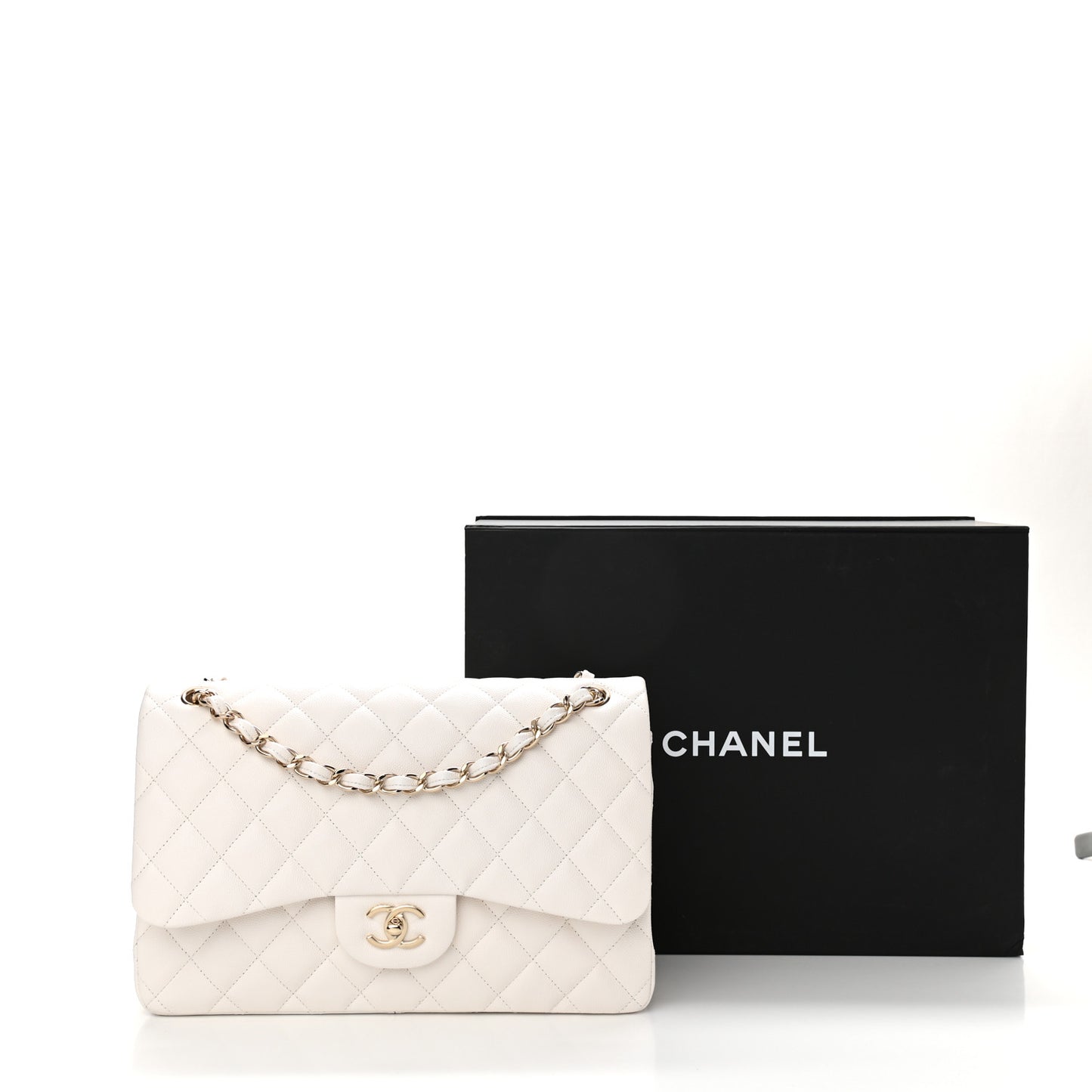 Caviar Quilted Jumbo Double Flap White
