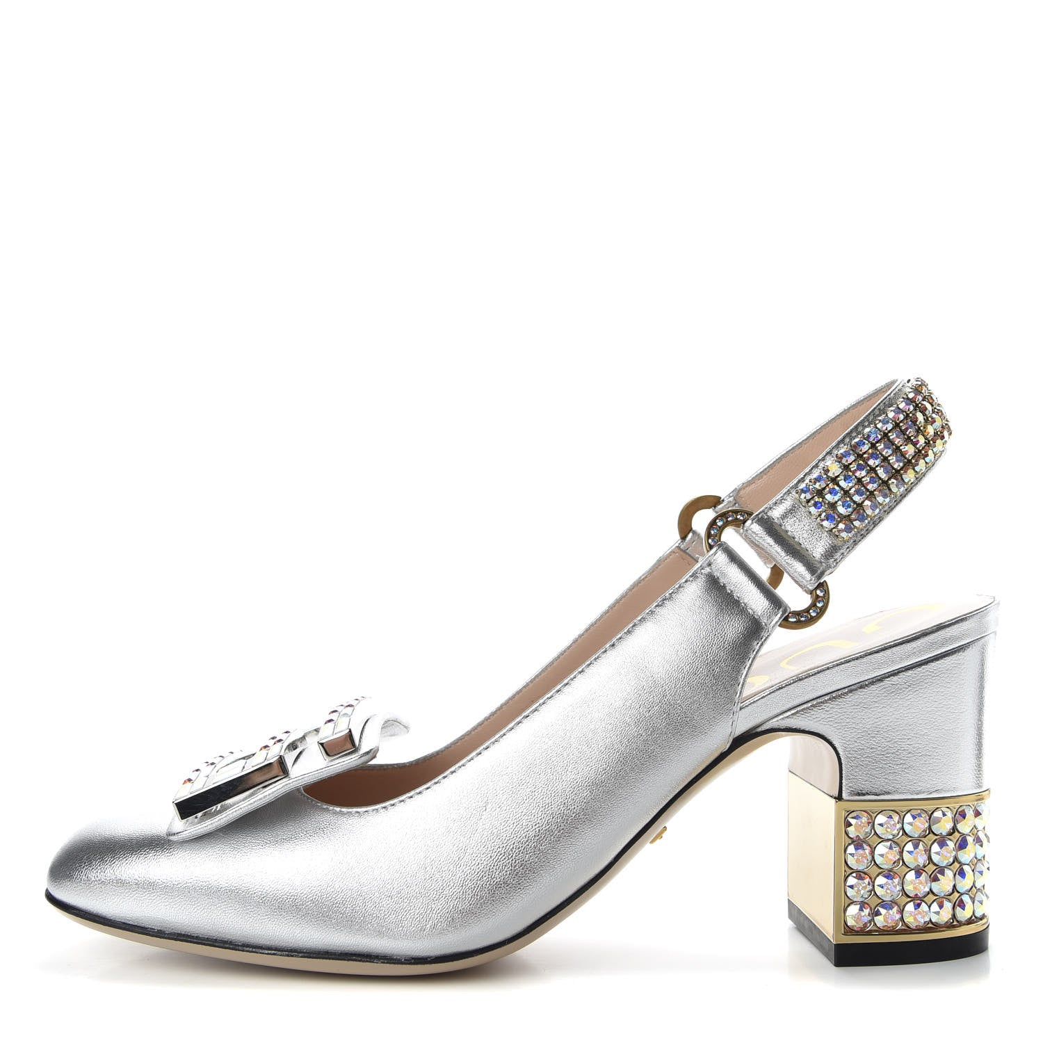 Gucci Metallic Nappa Crystal Square G Madelyn Slingbacks 36 Silver 1 of 11