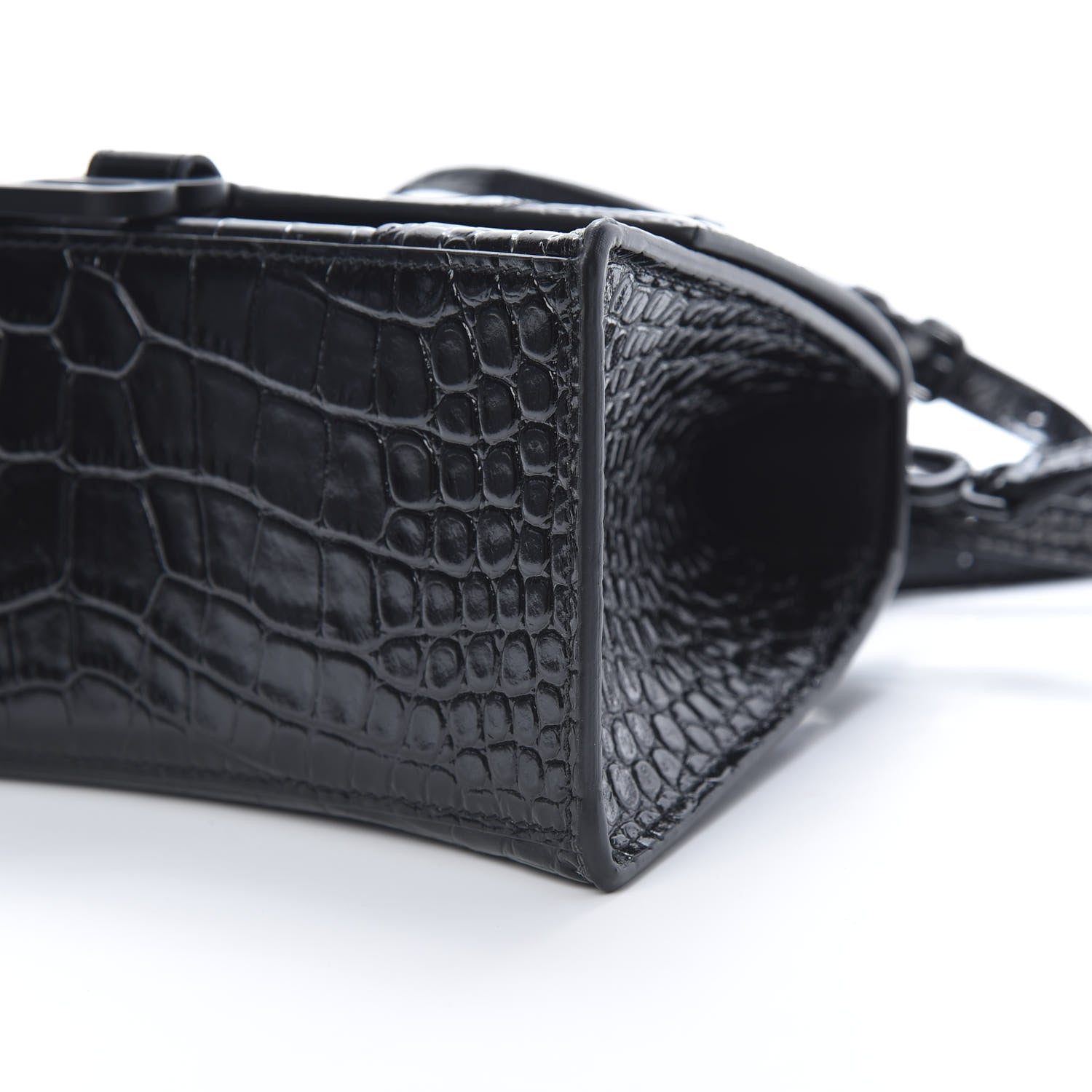 Balenciaga Shiny Calfskin Monochrome Crocodile Embossed Small Hourglass Top Handle Bag Black 9 of 11