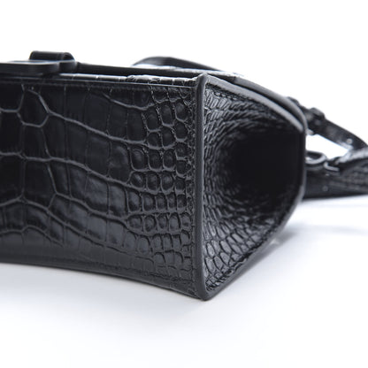 Balenciaga Shiny Calfskin Monochrome Crocodile Embossed Small Hourglass Top Handle Bag Black 9 of 11