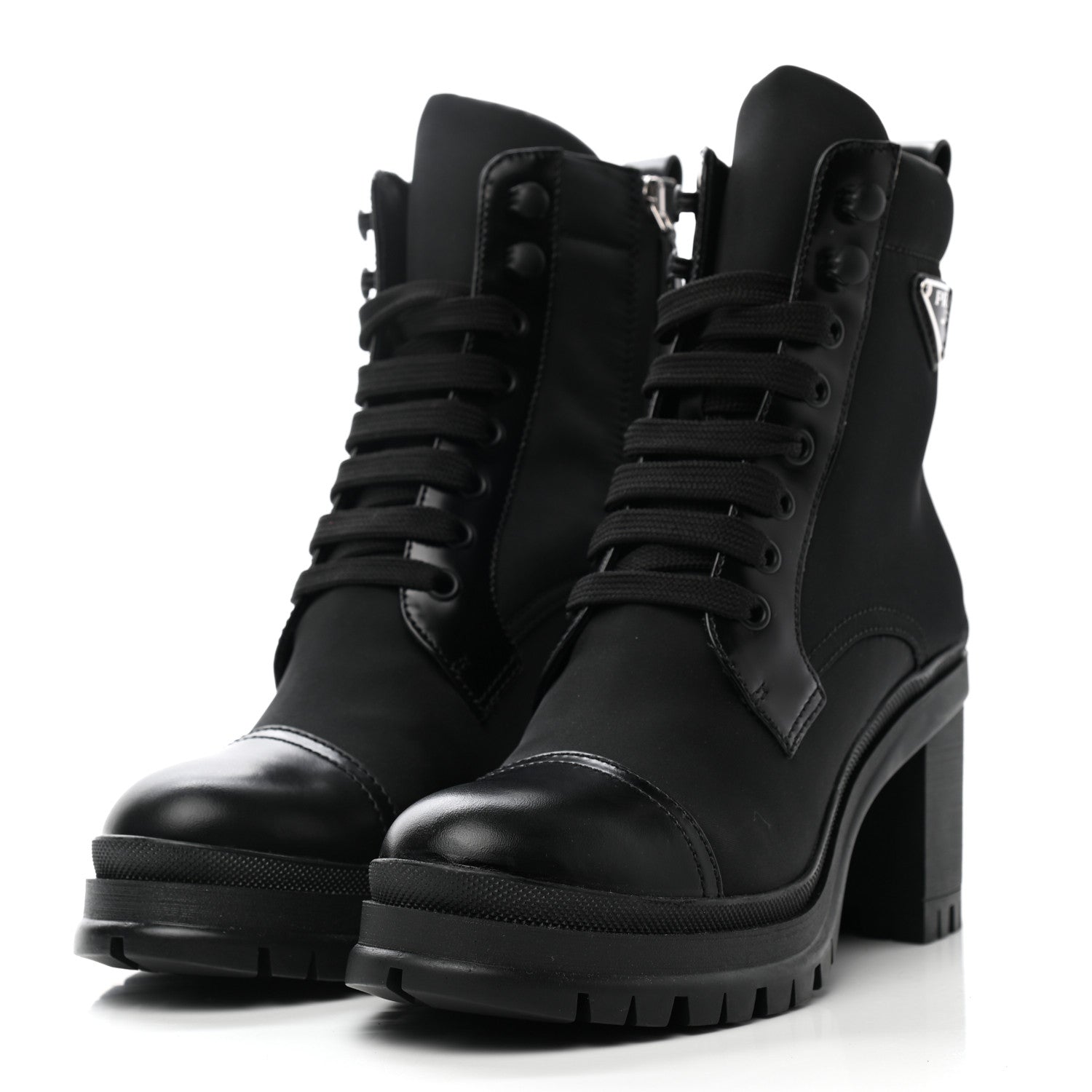Prada Spazzolato Re-Nylon Metal Triangle Logo Lace Up 85mm Boots Black 3 of 9