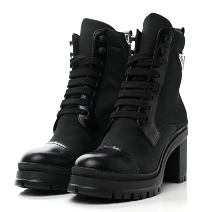 Prada Spazzolato Re-Nylon Metal Triangle Logo Lace Up 85mm Boots Black 3 of 9