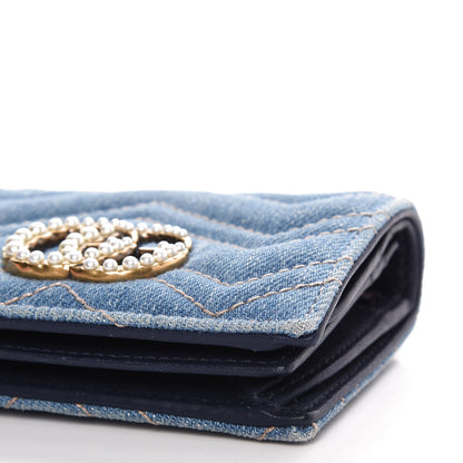 Gucci Denim Matelasse Pearly GG Marmont Card Case Wallet Blue 10 of 11