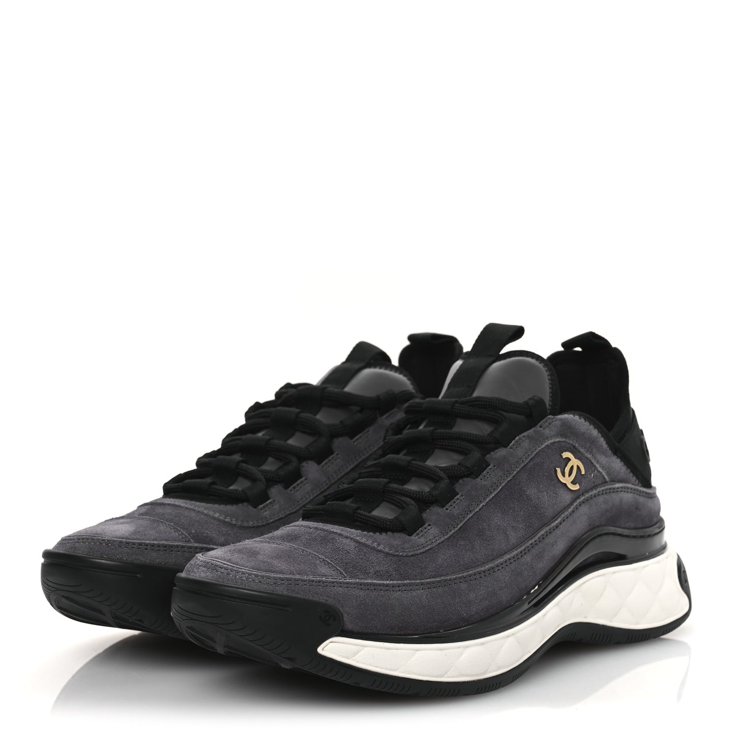 Suede Calfskin Nylon Grosgrain CC Sneakers 40 Grey