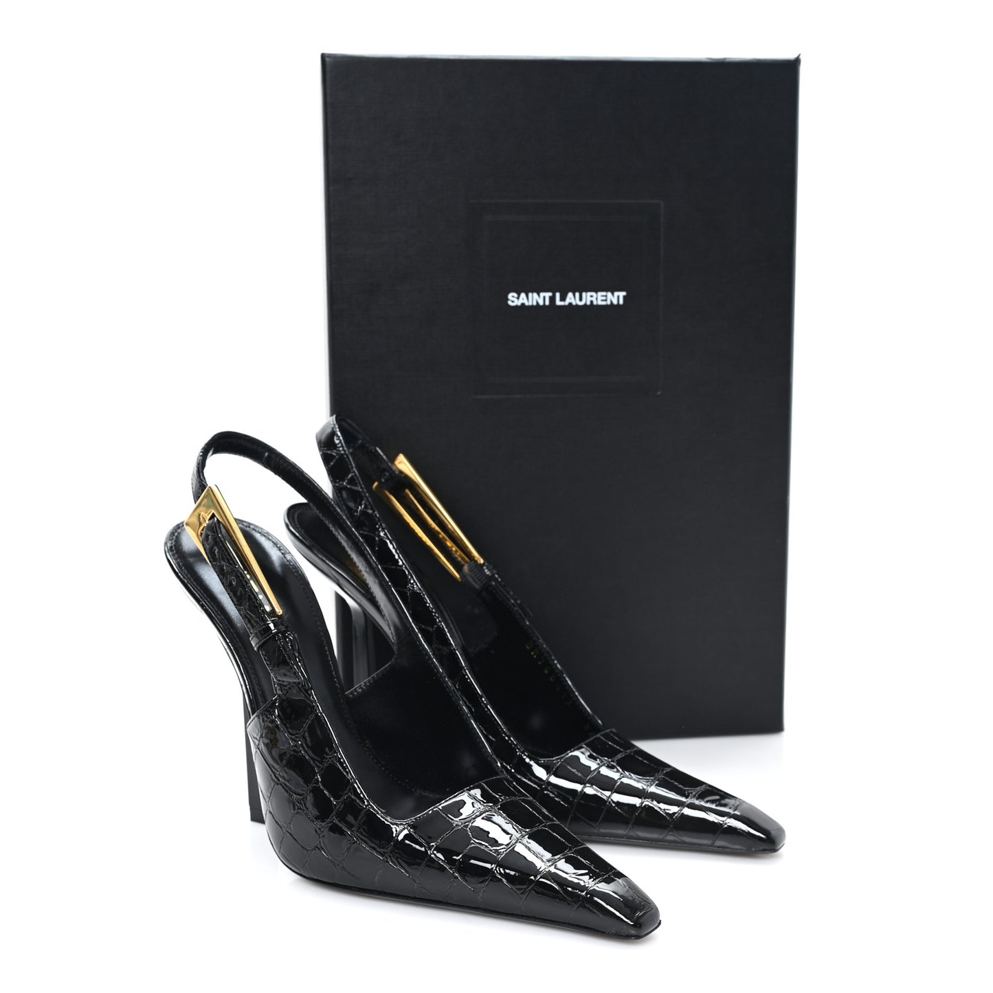 Calfskin Crocodile Embossed Slingback Graham Pumps 36 Black