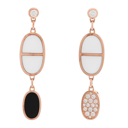 Hermes 18K Rose Gold Ceramic Diamond Chaine D'Ancre Verso Dangle Earrings Black White 1 of 5