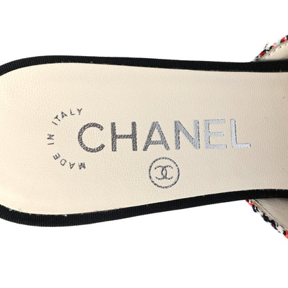 Chanel Tweed Grosgrain Pearl Cap Toe Mules 37 Black Red 7 of 9