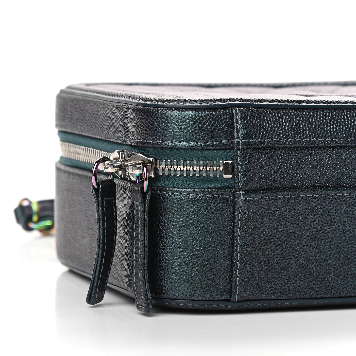 Iridescent Caviar Quilted Medium CC Filigree Vanity Case Dark Turquoise