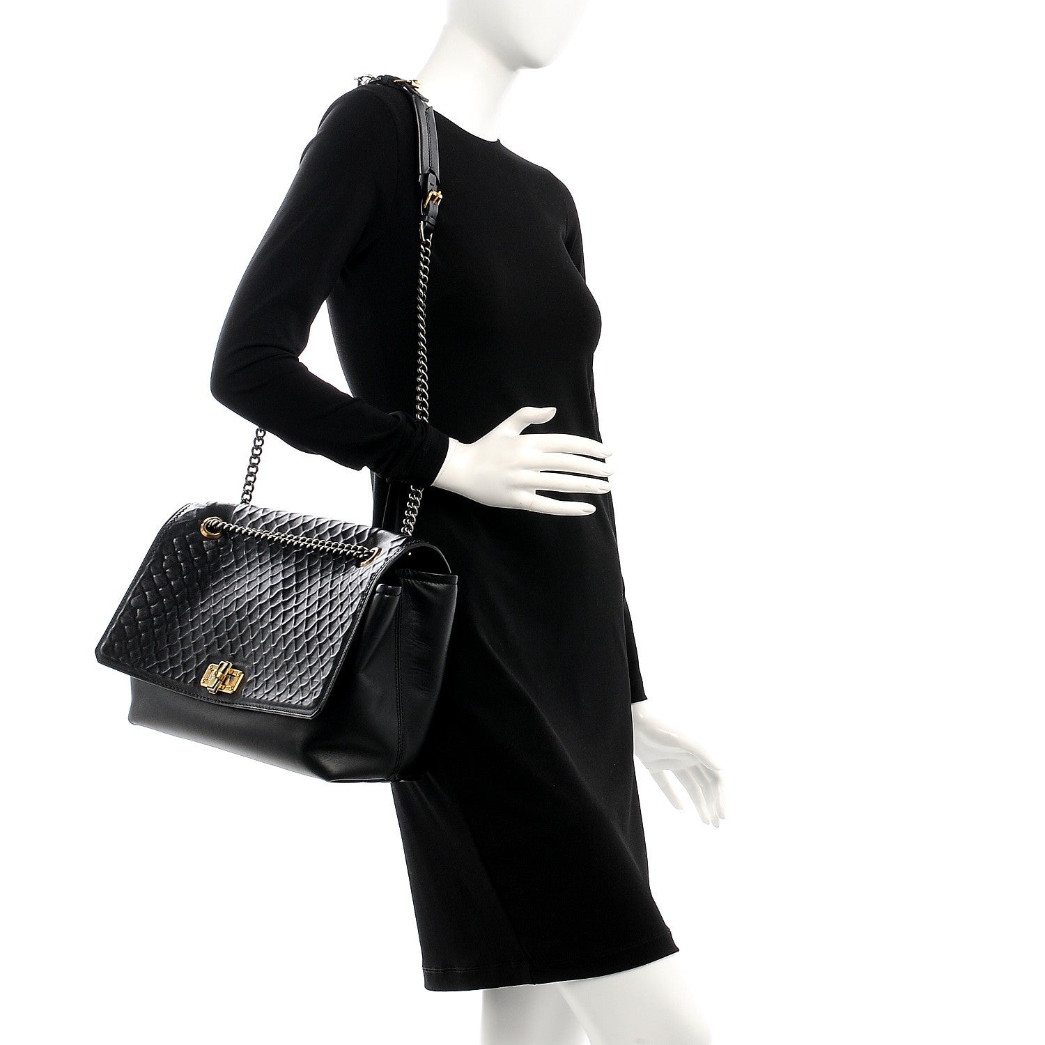 Lanvin Hammered Calfskin Large Happy Edgy Shoulder Bag Black 2 of 8