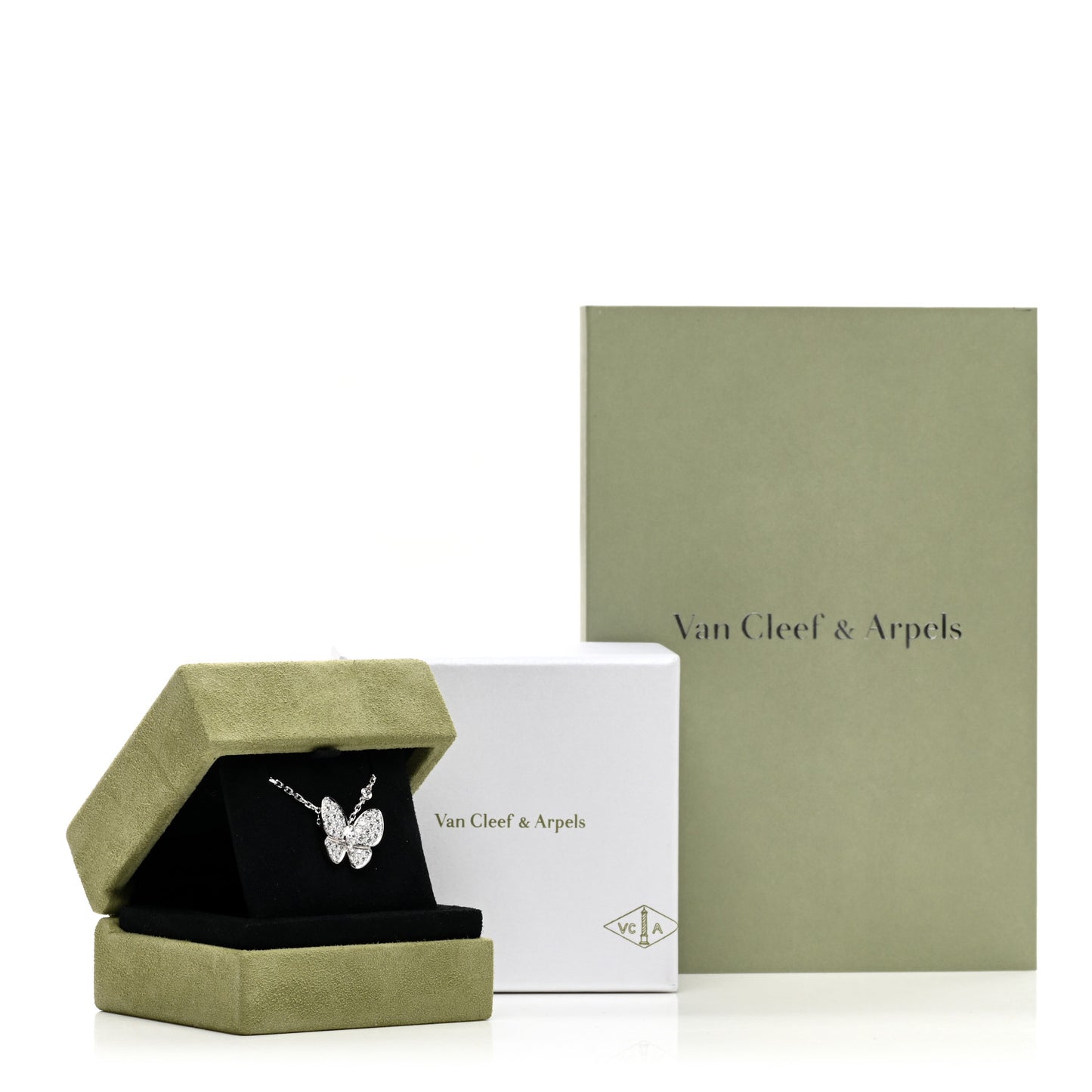 18K White Gold Diamond Two Butterfly Pendant Necklace