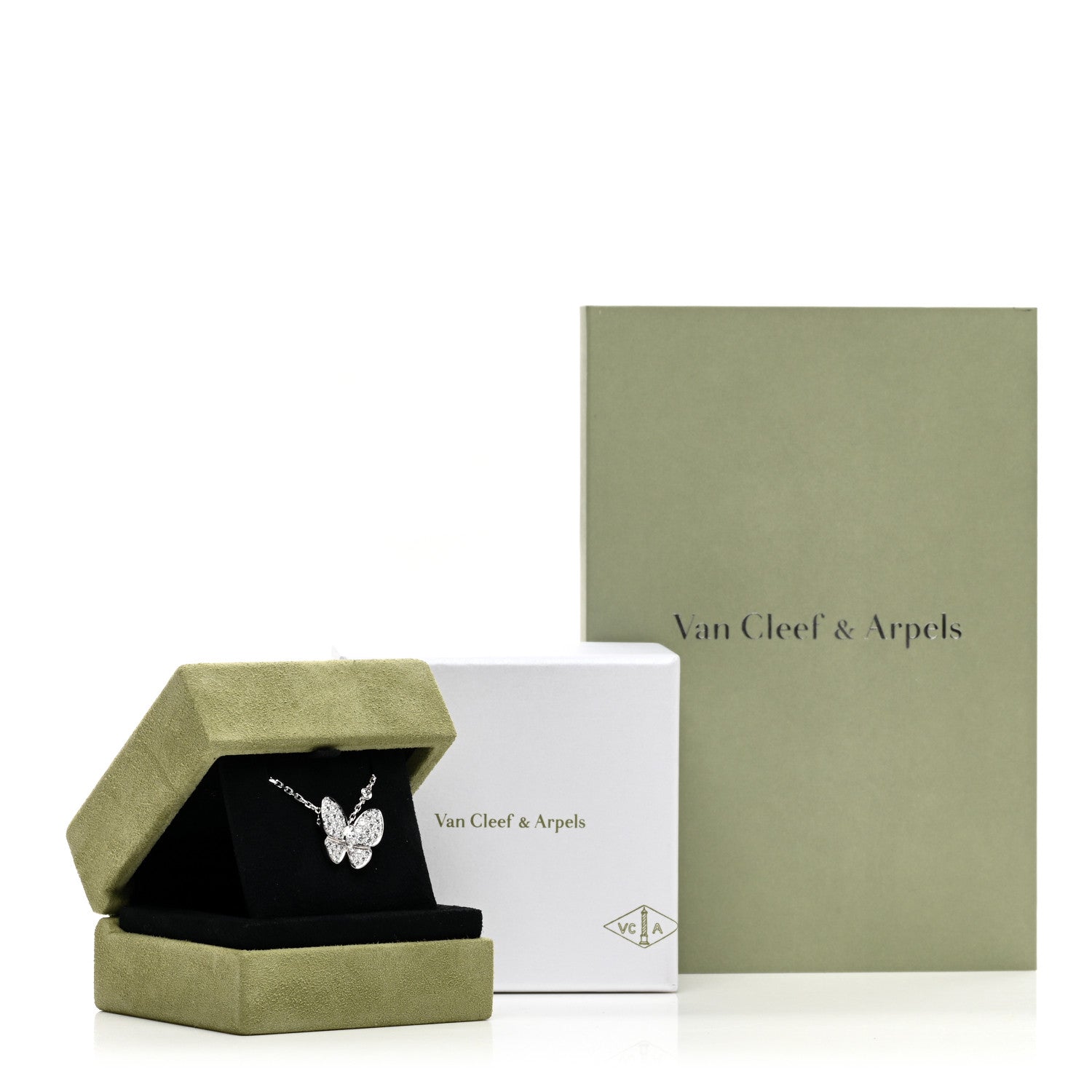 Van Cleef & Arpels 18K White Gold Diamond Two Butterfly Pendant Necklace 6 of 6