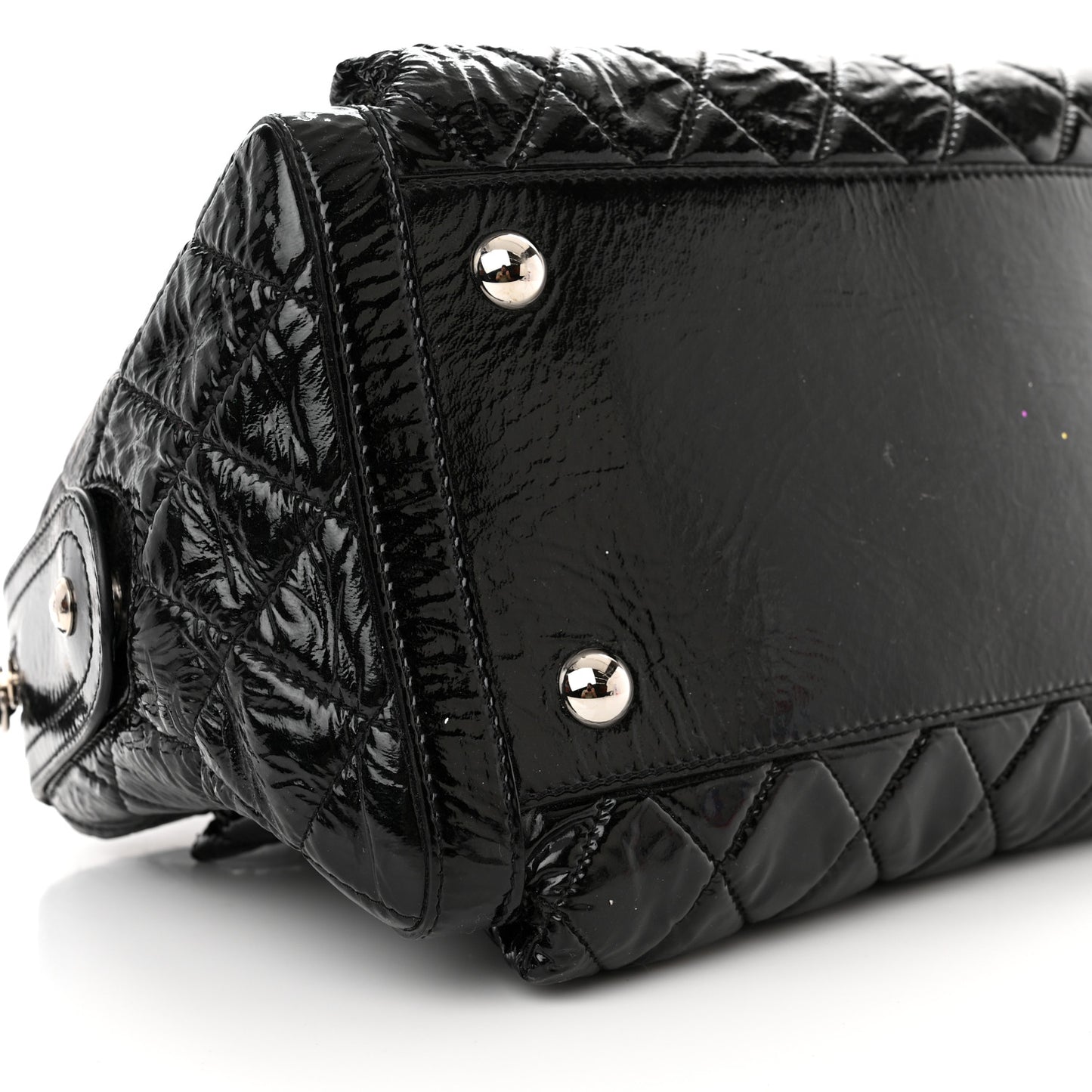 Patent Quilted Day Glo Flap Bag Black