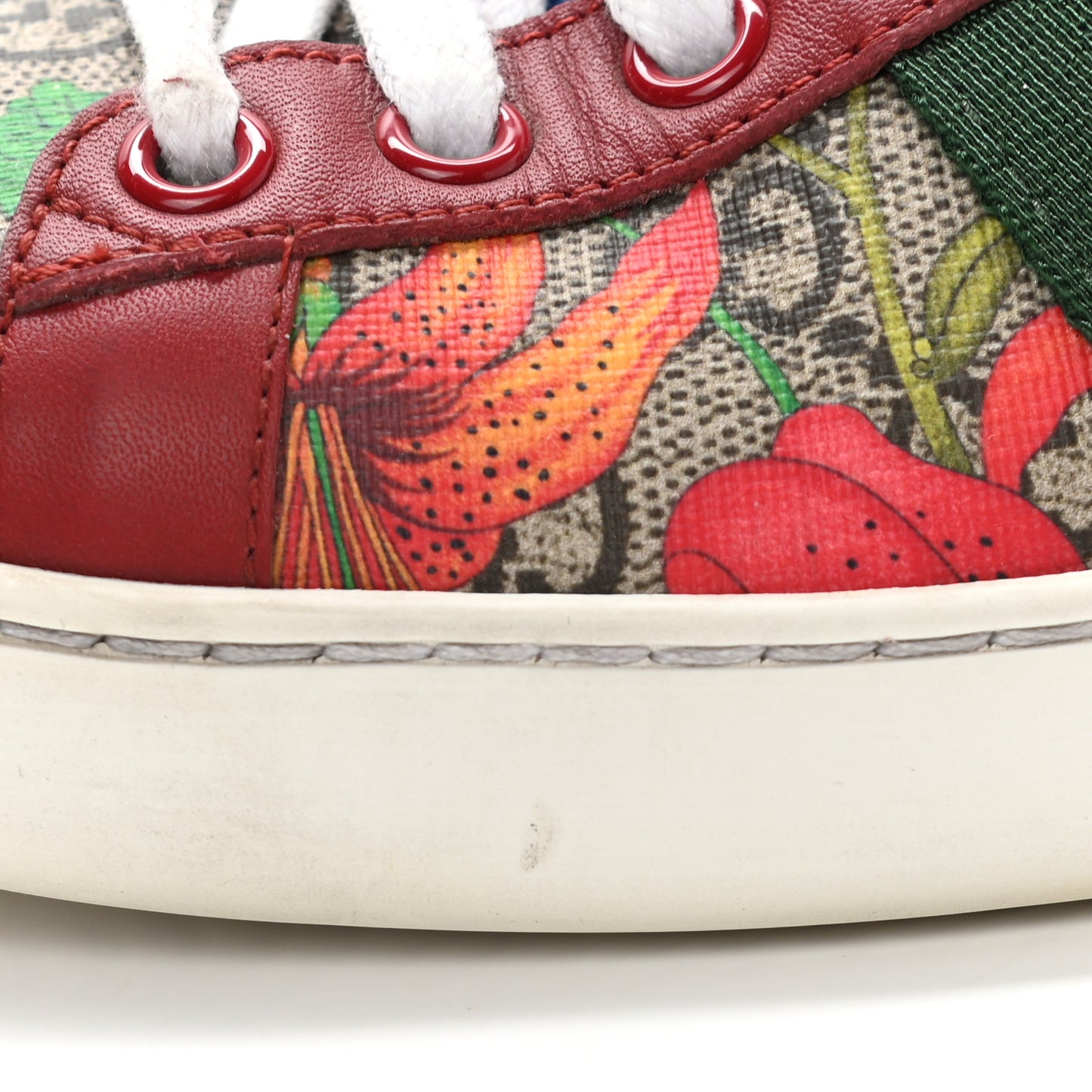 GG Supreme Monogram Flora Web Womens Ace Sneakers 38 Beige Multicolor Rosso