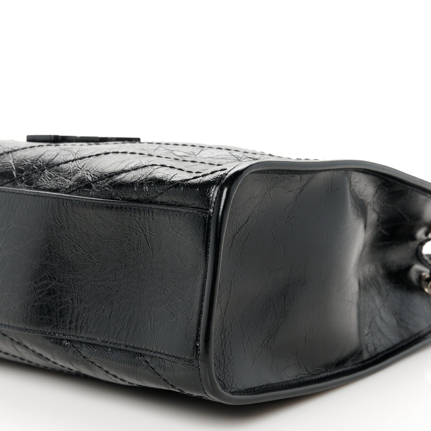 Crinkled Calfskin Matelasse Monogram Medium Niki Shopper Tote Black