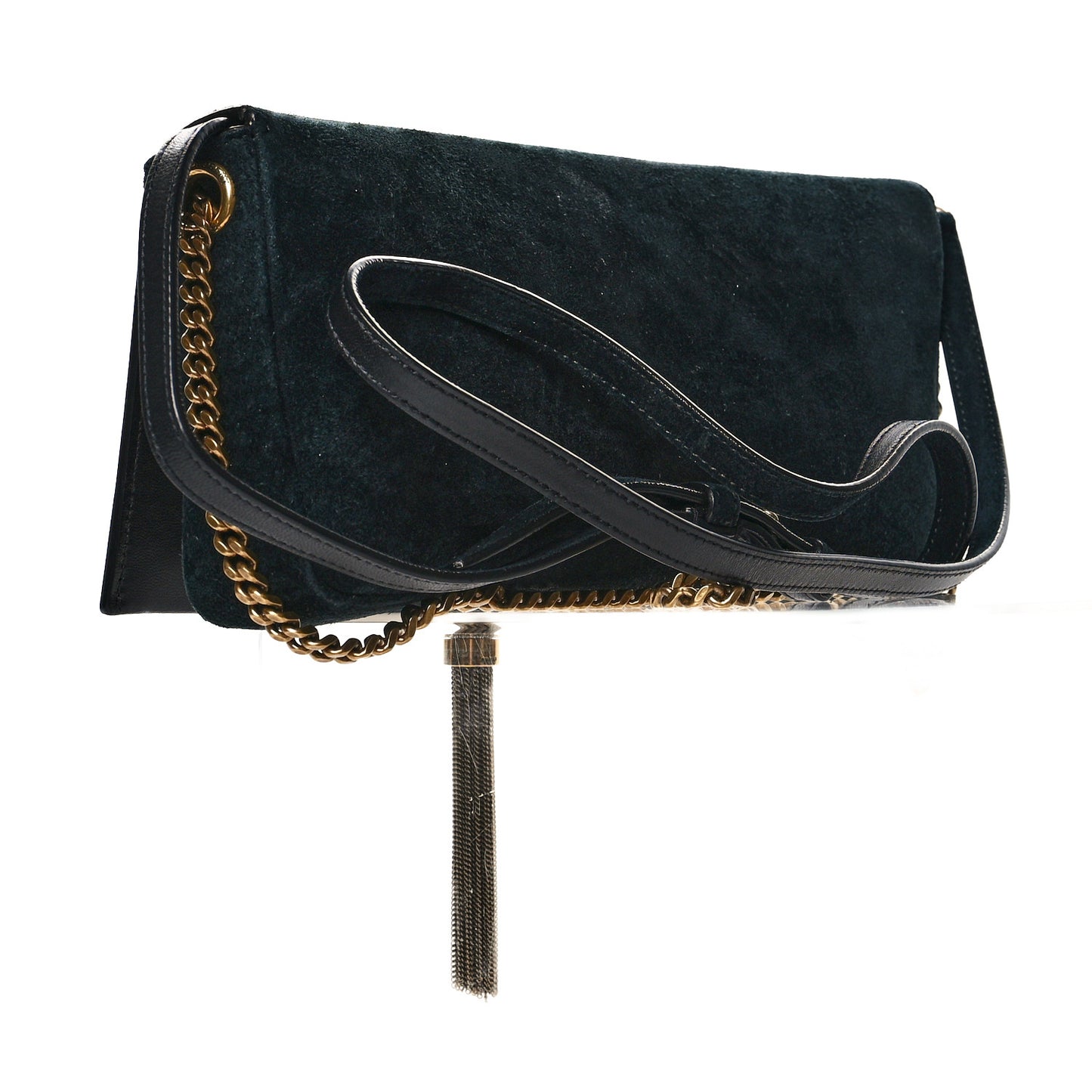 Suede Monogram Tassel Kate 99 Baguette Bag Black