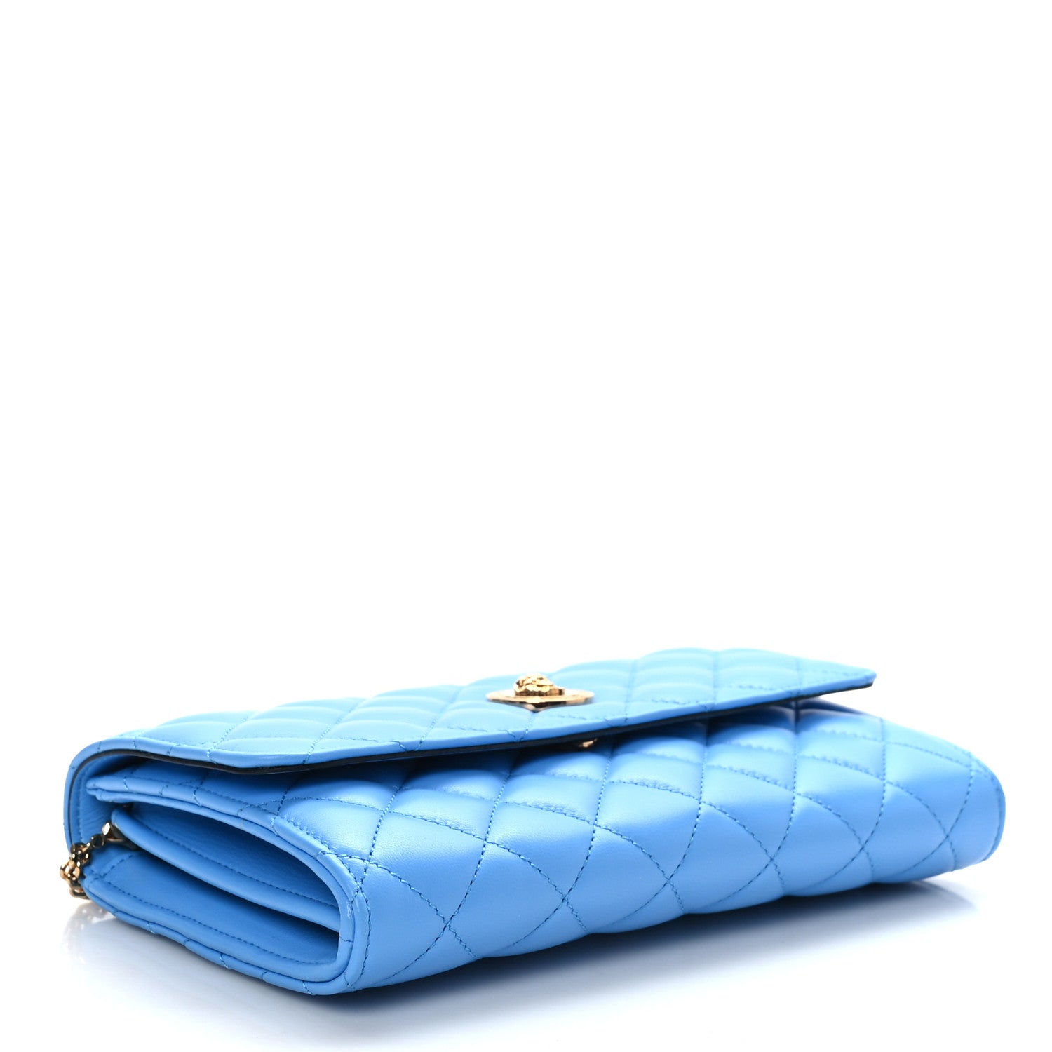 Versace Calfskin Icon Quilted Wallet On Chain Crossbody Blue 4 of 8
