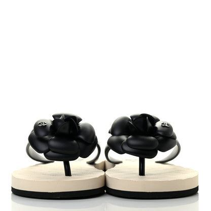 Chanel PVC Camellia Thong Sandals 37 Black 2 of 9