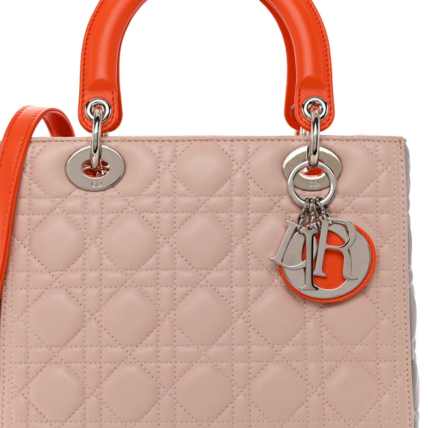 Lambskin Cannage Medium Tri-Color Lady Dior Rose Pale Multicolor