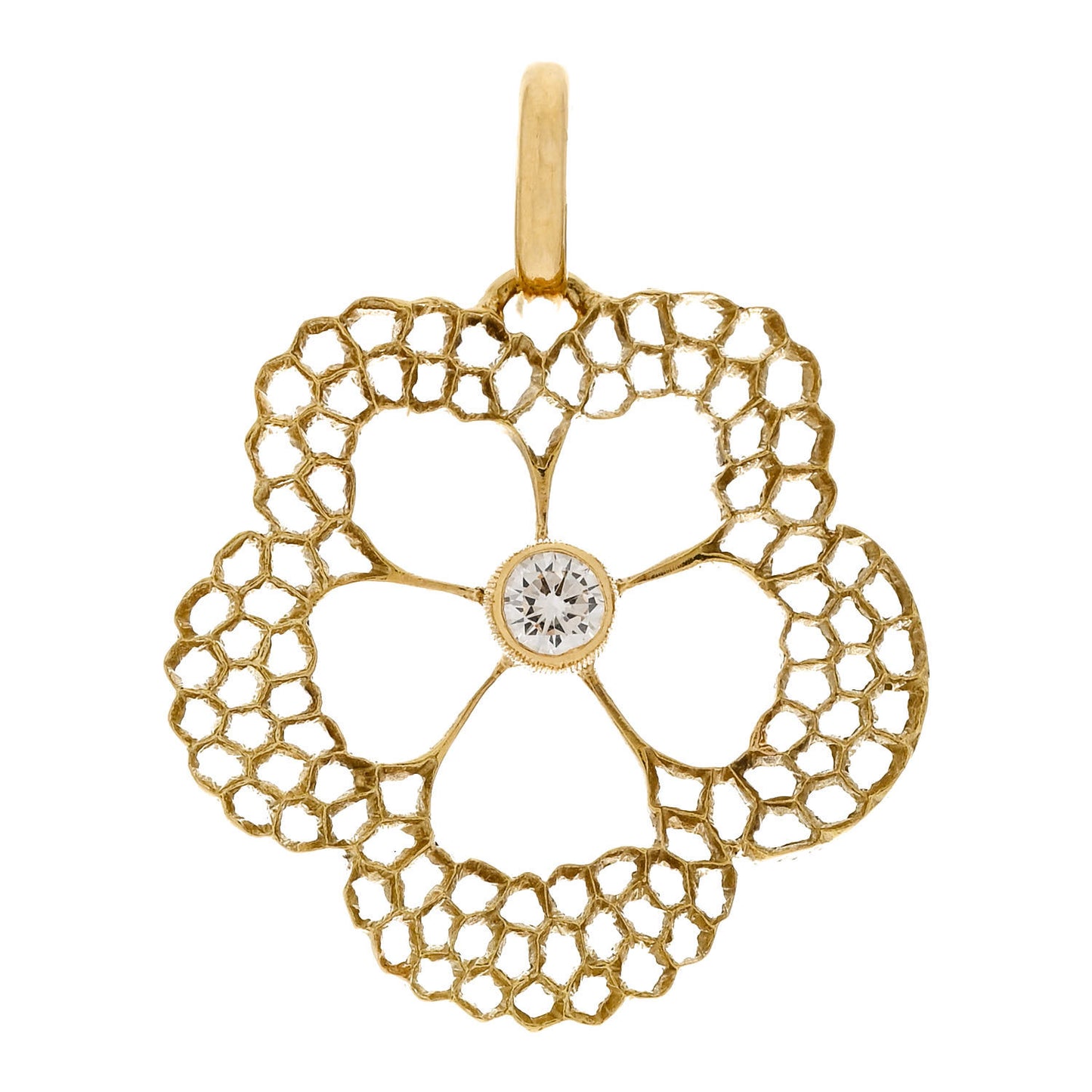 18K Yellow Gold Diamond Flower Pendant