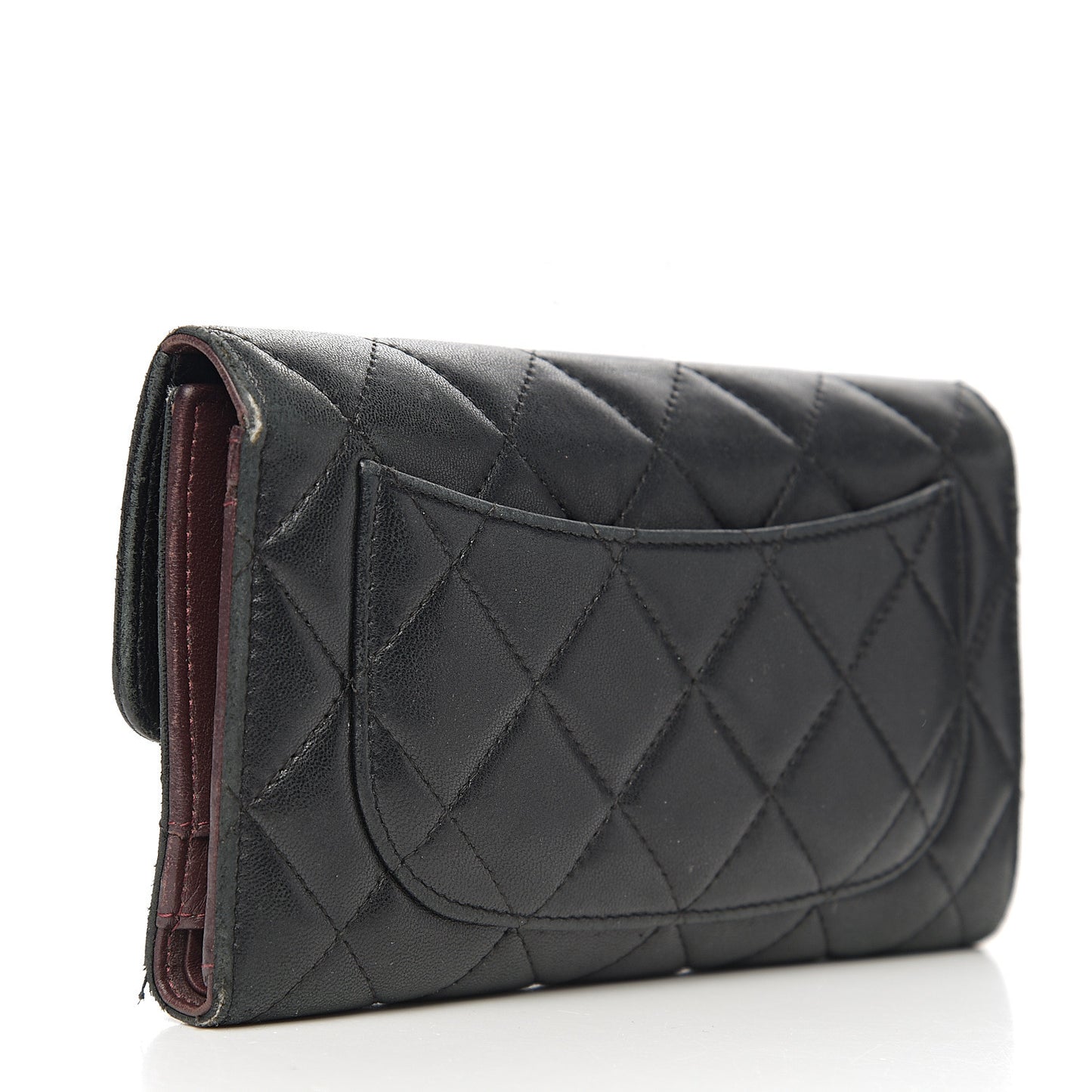 Lambskin Quilted Large Flap Wallet Black