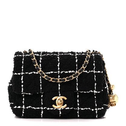 Chanel Tweed Quilted Mini Square Pearl Crush Flap Black 1 of 12