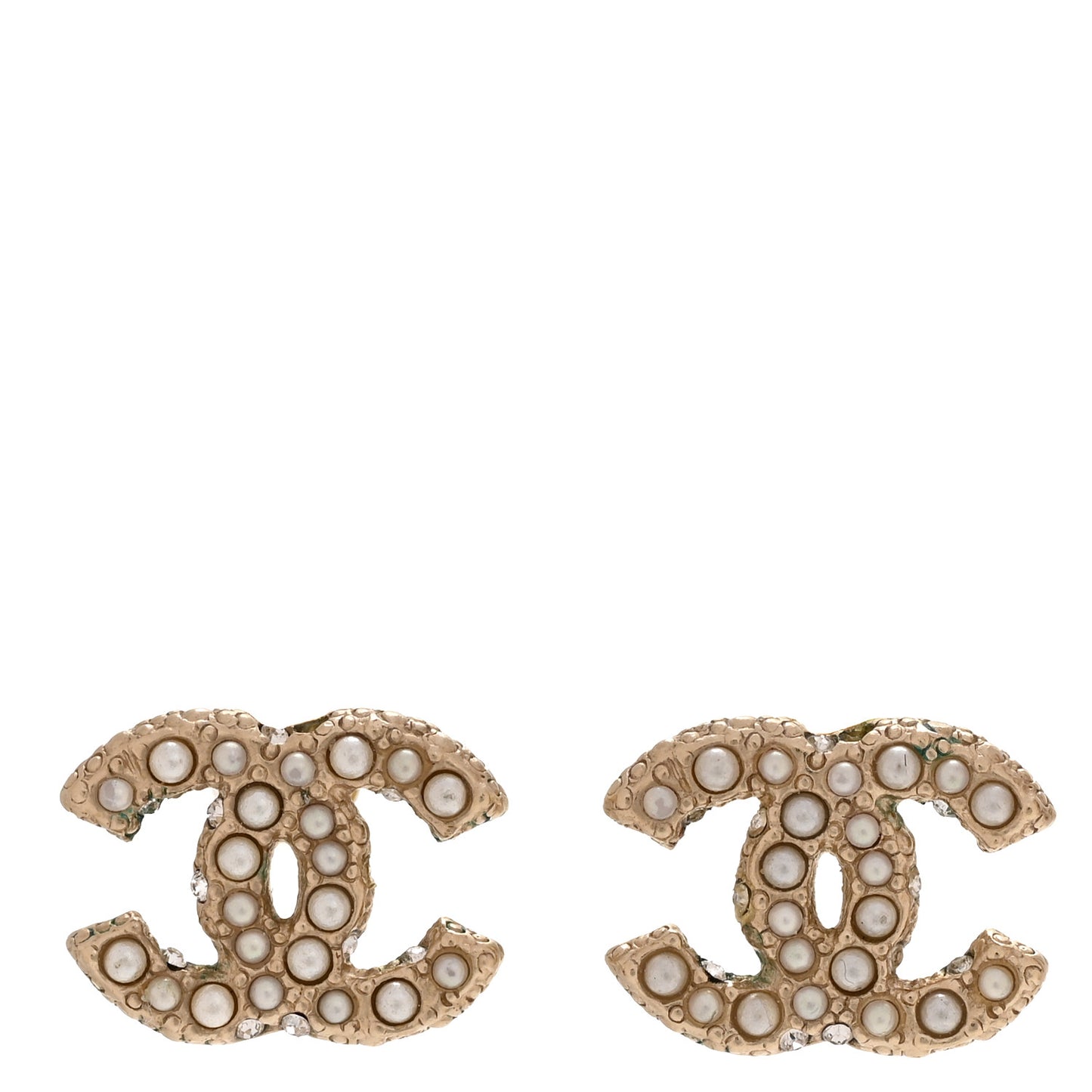 Metal Graduated Pearl Crystal CC Earrings Light Gold